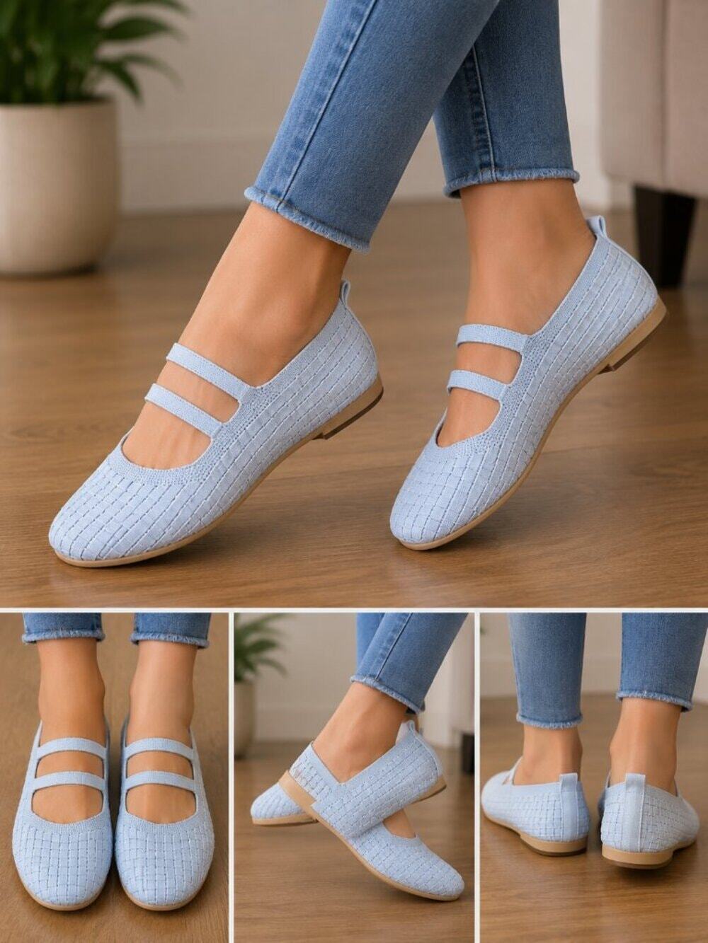 🩶 Women’s Gray Knit Mary Jane Flats Size 9.5-10 NWOT